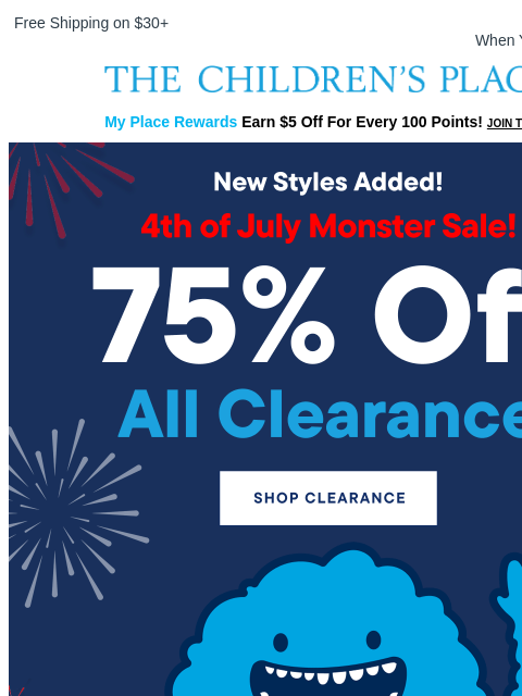 childrensplace newsletter: 4th of July Monster Clearance Sale 🤩 75% OFF!!!