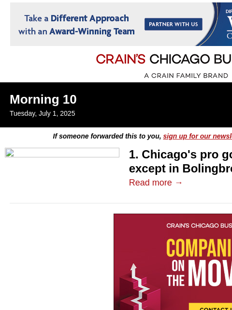crainalerts newsletter: A suburb bucks Chicago’s pro golf slump