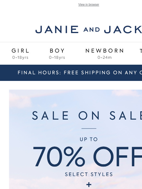janieandjack newsletter: Only hours left for free shipping