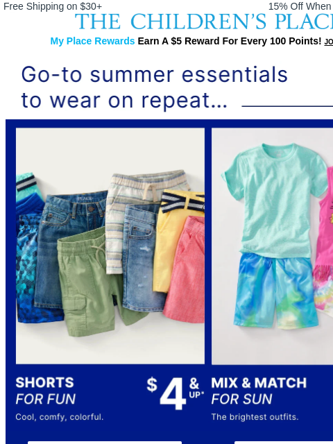 childrensplace newsletter: HOT DEAL: $4+ shorts to beat the heat 🔥