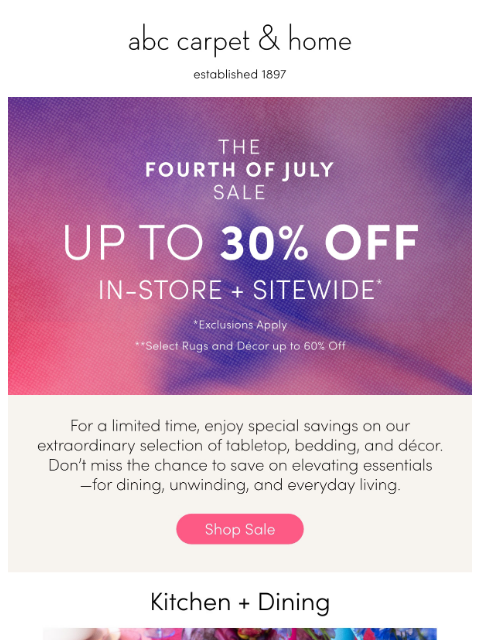 abchome newsletter: Up to 30% Off Tabletop, Décor, and More!