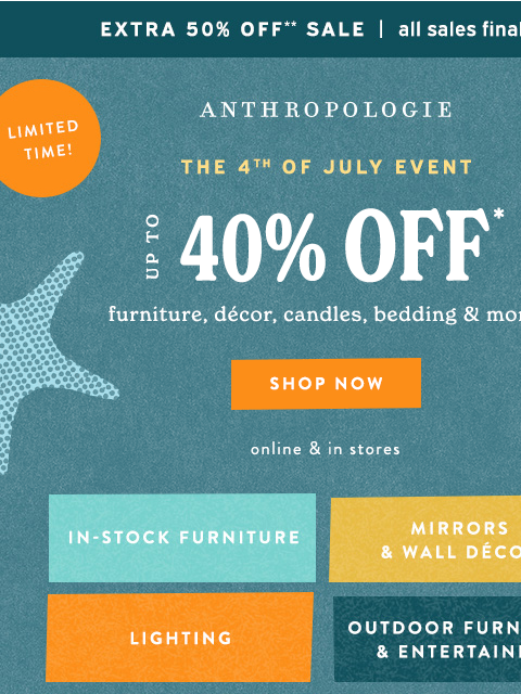 anthropologie newsletter: *seas* the deal: Up to 40% OFF select home faves