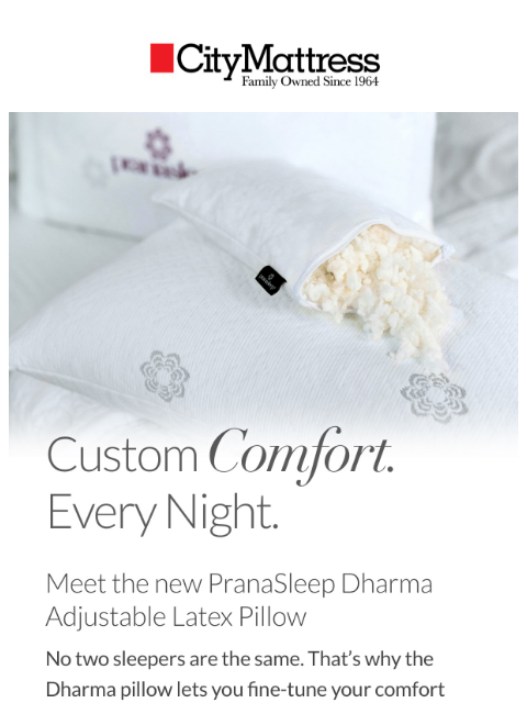 citymattress newsletter: Meet the new PranaSleep Dharma Pillow