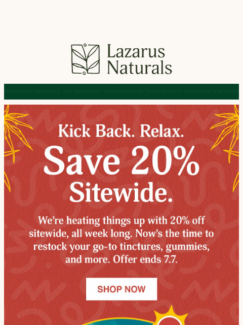 lazarusnaturals newsletter: 🇺🇸 20% Off Everything? It’s Official!