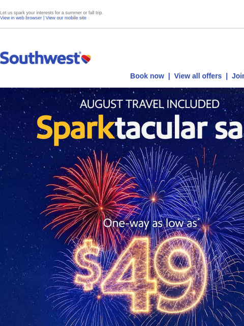 southwest newsletter: $49 sale. Book before the Fourth of July!