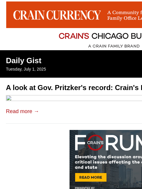 crainalerts newsletter: A look at Gov. Pritzker's record: Crain's Daily Gi...