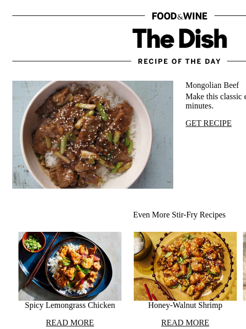 foodandwine newsletter: Mongolian Beef