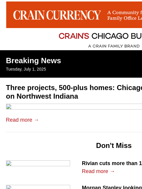 crainalerts newsletter: Northwest Indiana draws housing push from develope...