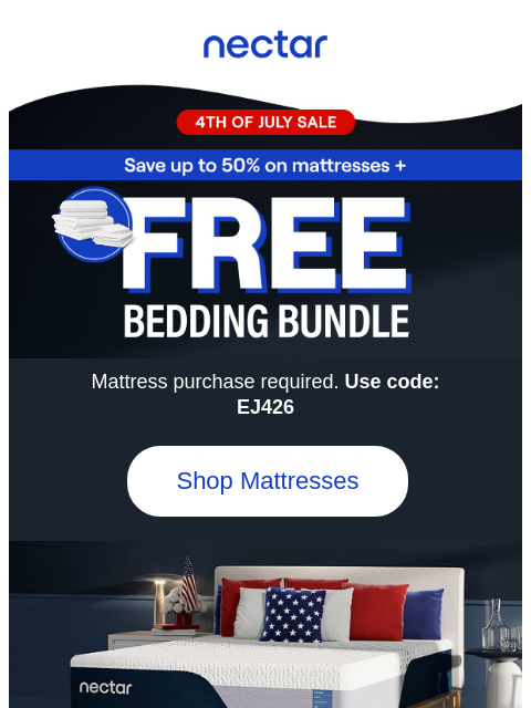 nectarsleep newsletter: Red, white & FREE Bedding Bundle (w/ bed order) 🔴...