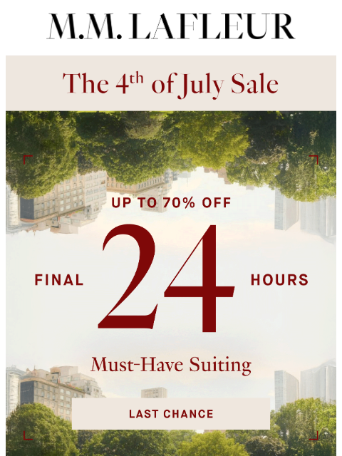 mmlafleur newsletter: 24 HRS Left: Up to 70% off Suiting.