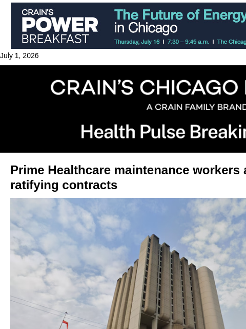 crainalerts newsletter: Prime Healthcare maintenance workers avoid strike