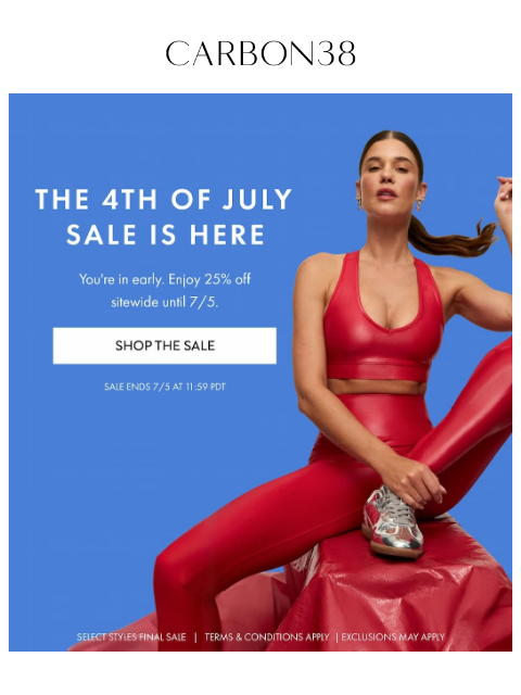 carbon38 newsletter: The 4th of July Sale is Here