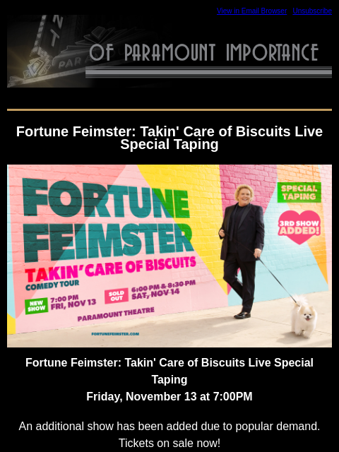 kroenkeentertainment newsletter: 3rd Show Added: Fortune Feimster + Special Offers!