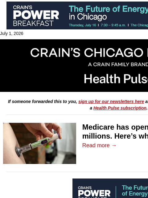 crainalerts newsletter: Medicare opens the GLP-1 gates