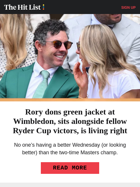 golfdigest newsletter: Rory sports green jacket at Wimbledon
