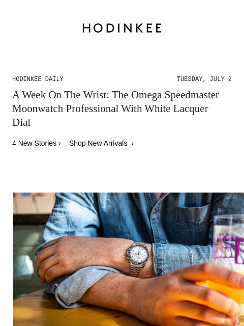 Today on Hodinkee... A Week On The Wrist: The Omega Speedmaster Moonwatch Professional With White Lacquer Dial | Hodinkee Daily – Tuesday, July 2 | A Week On The Wrist: The Omega Speedmaster Moonwatch