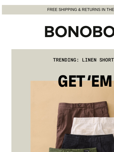 Linen shorts for Summer's hottest days. Web Version FREE SHIPPING & RETURNS IN THE US Trending Linen Shorts If you want the coolest linen shorts in the biz, grab 'em with blazing fast speed