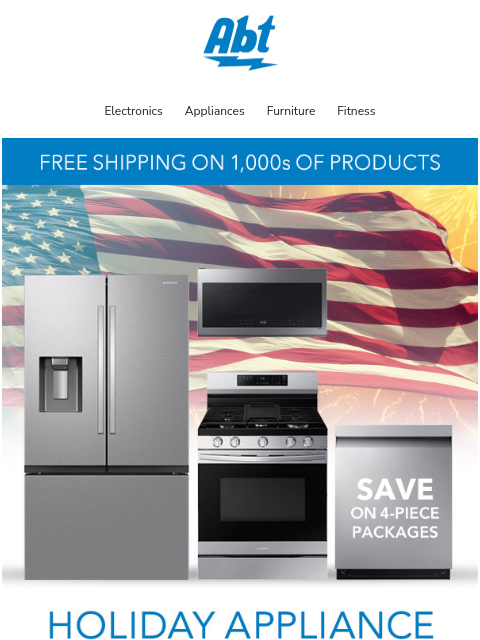 Save up to 50% on major kitchen and laundry appliances during Abt's 4th of July sale. Shop Air Conditioners, TVs, Grills and more in-store and online. Abt-Logo Electronics Appliances Furniture