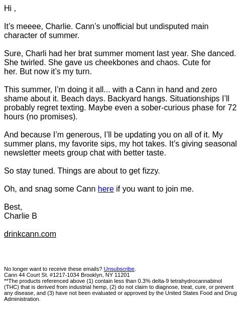 drinkcann newsletter: charli, it's charlie's turn 💚
