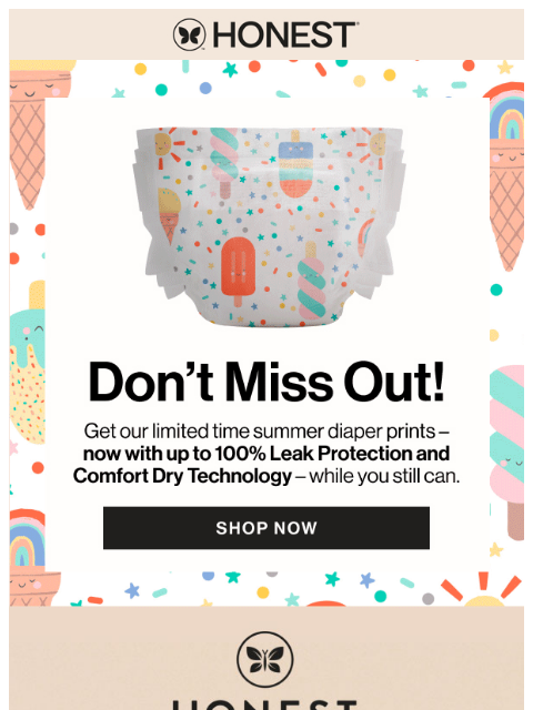 honest newsletter: Summer diapers, now with up to 100% leak protectio...