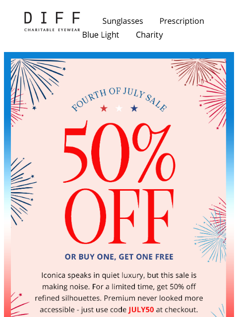 diffeyewear newsletter: 50% Off Luxury Iconica 🤍