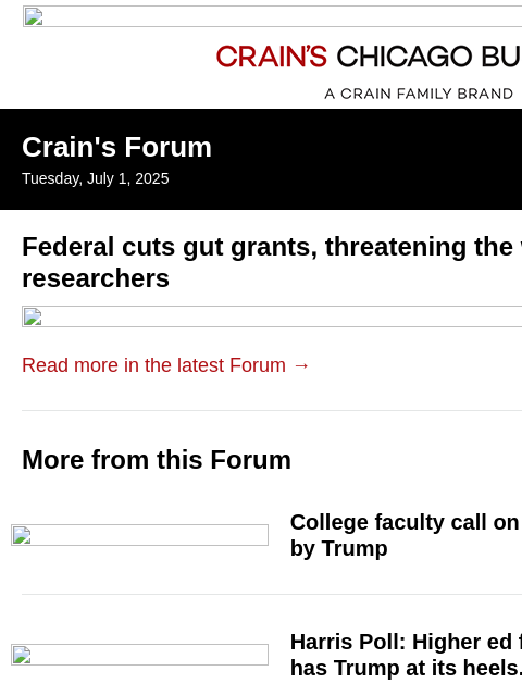 crainalerts newsletter: Scientists face setbacks from federal cuts