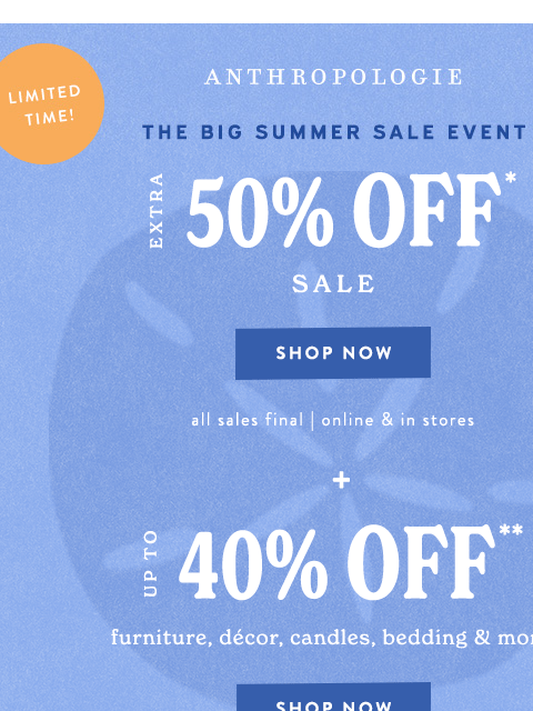 anthropologie newsletter: EXTRA 50% OFF Sale is making 🌊🌊