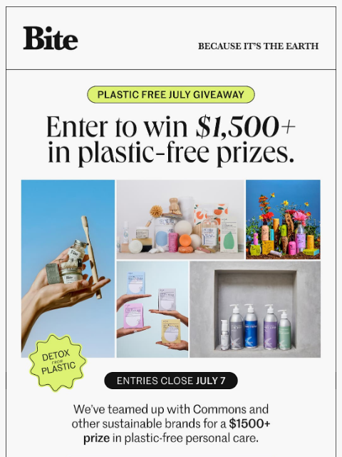 bitetoothpastebits newsletter: Win $1,500+ in plastic-free prizes 🌱
