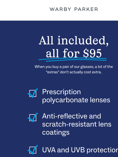 warbyparker newsletter: Still starting at $95