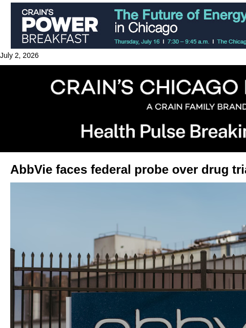 crainalerts newsletter: AbbVie faces congressional probe