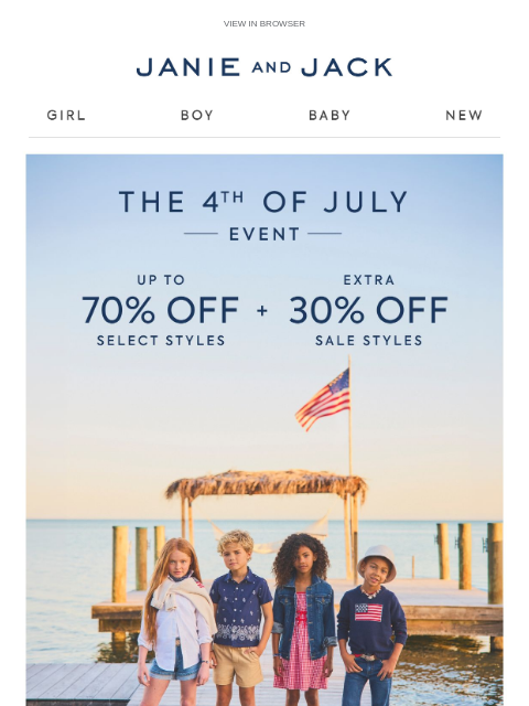 janieandjack newsletter: An early celebration: up to 70% off