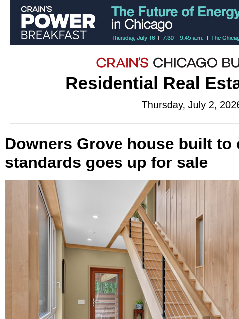 crainalerts newsletter: Eco-friendly Downers Grove house for sale