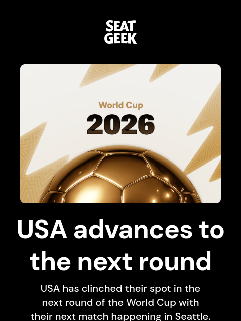 seatgeek newsletter: USA advances ⚽ 🇺🇸