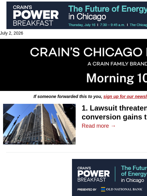 crainalerts newsletter: Loop conversion plan stuck in court​