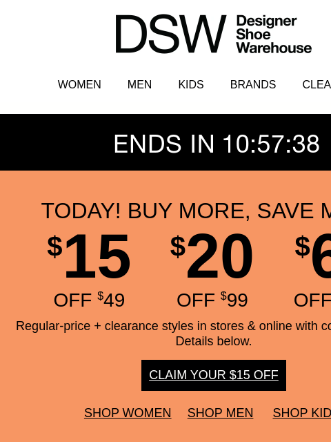 dsw newsletter: $15 off summer’s best sneakers