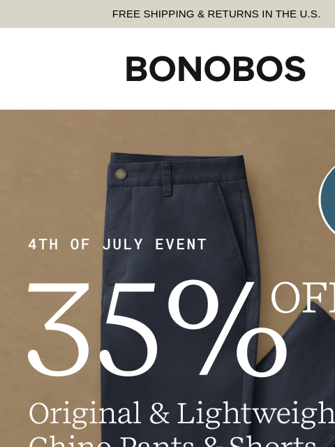 bonobos newsletter: Iconic Chinos. 35% Off. This Weekend Only.