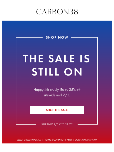 carbon38 newsletter: The Sale is Still On