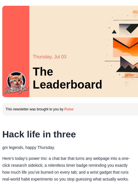 producthunt newsletter: 😸 a/b test your body
