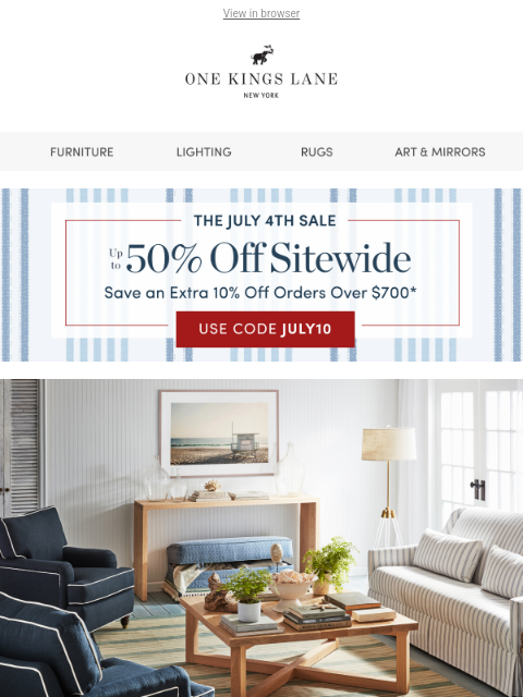 onekingslane newsletter: Up to 50% Off Living Room Favorites (Plus Sitewide...