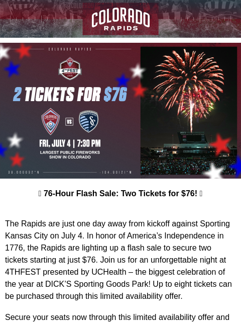 thecoloradorapids newsletter: There is still time to get 2 4THFEST tickets for j...