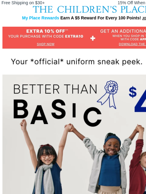 childrensplace newsletter: Stock up early: $4 & up Uniforms! 🎒