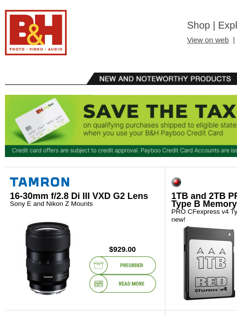 bhphotovideo newsletter: New Gear from RED, Tamron & Godox + Sony Burano Up...