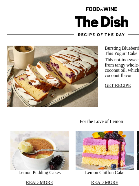 foodandwine newsletter: Lemon-Blueberry Yogurt Loaf Cake