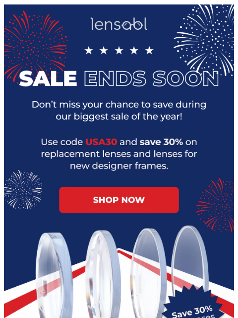 lensabl newsletter: Sale Ends Soon! Save 30% on Lenses