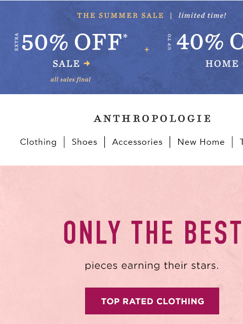 anthropologie newsletter: Extra 50% Off SALE!
