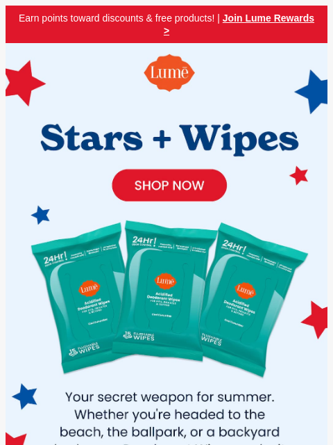 lumedeodorant newsletter: ⭐ Stars + Wipes + Savings ⭐