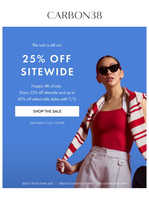 carbon38 newsletter: Stars. Stripes. Savings.