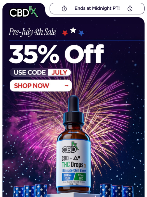 cbdfx newsletter: 35% OFF sitewide ends at midnight PT!