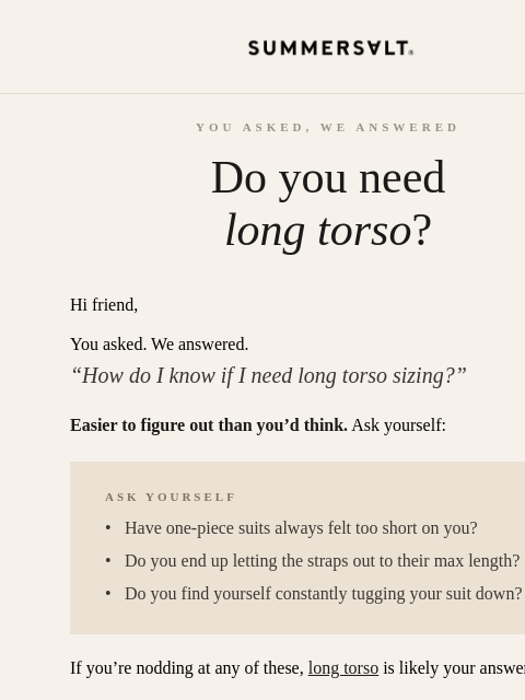 summersalt newsletter: The Perfect Length, The Perfect Fit
