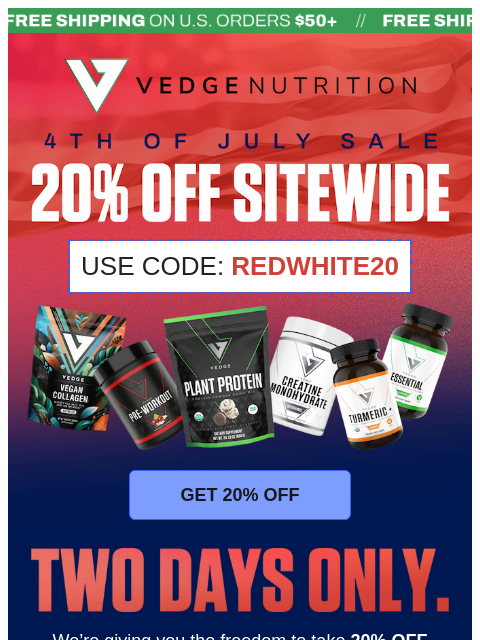 vedgenutrition newsletter: 🦅 20% OFF STARTS NOW